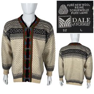 Dale of Norway Men Large Sweater Cardigan Pure New Wool Clasp Vintage Fair Isle